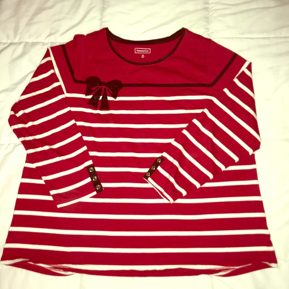Charter Club 2X Red and White Stripe Top
